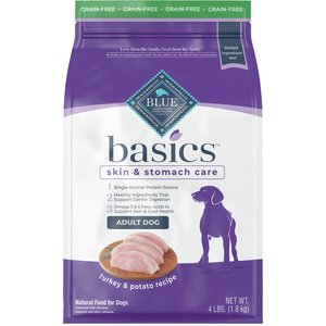 Blue Buffalo Basics Skin & Stomach Care Grain-Free Formula Turkey & Potato Recipe Adult Dry Dog Food, 4-lb bag