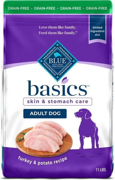 Blue Buffalo Basics Skin & Stomach Care Grain-Free Formula Turkey & Potato Recipe Adult Dry Dog Food, 11-lb bag slide 1 of 10