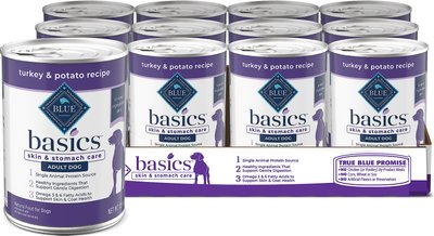 Blue Buffalo Basics Limited Ingredient Grain-Free Turkey & Potato Recipe Canned Dog Food, 12.5-oz, case of 12