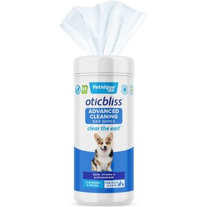 Vetnique Labs Oticbliss Ear Wipes Advanced Cleaning, Soothing, & Medicated Dog & Cat Ear Wipes, 60 count