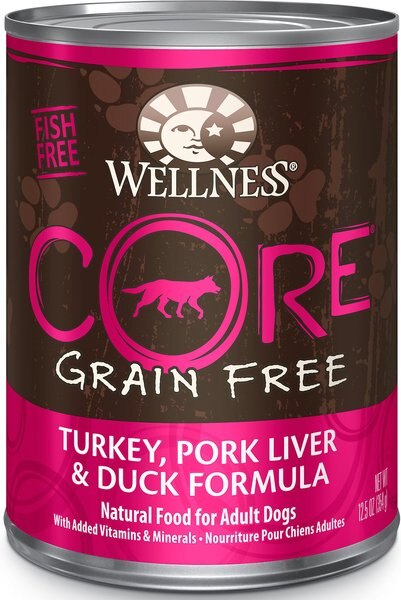 Wellness CORE Grain-Free Turkey, Pork Liver & Duck Formula Canned Dog Food, 12.5-oz, case of 12 slide 1 of 8