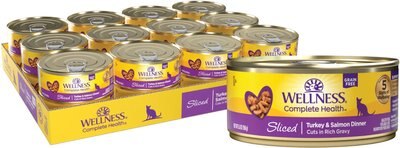 Wellness Sliced Turkey & Salmon Dinner Grain-Free Canned Cat Food, slide 1 of 1
