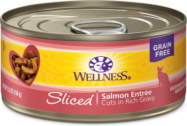 Wellness Sliced Salmon Entree Grain-Free Canned Cat Food, 5.5-oz, case of 24 slide 1 of 7