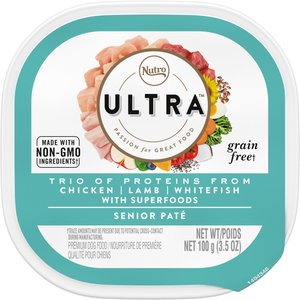 Nutro Ultra Grain-Free Trio Protein Chicken, Lamb & Whitefish Pate with Superfoods Senior Wet Dog Food Trays, 3.5-oz tray, case of 24