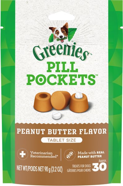 Greenies Pill Pockets Canine Real Peanut Butter Flavor Dog Treats, Tablet Size, 30 count slide 1 of 10