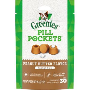 Greenies Pill Pockets Canine Real Peanut Butter Flavor Dog Treats, Tablet Size, 30 count