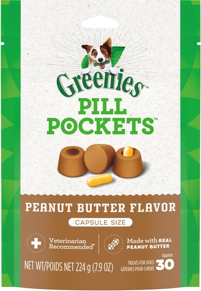 Greenies Pill Pockets Canine Real Peanut Butter Flavor Dog Treats, Capsule Size, 30 count slide 1 of 10