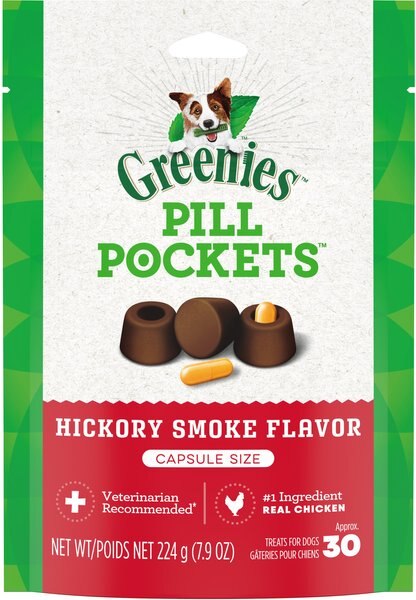 Greenies Pill Pockets Canine Hickory Smoke Flavor Dog Treats, Capsule Size, 30 count slide 1 of 10