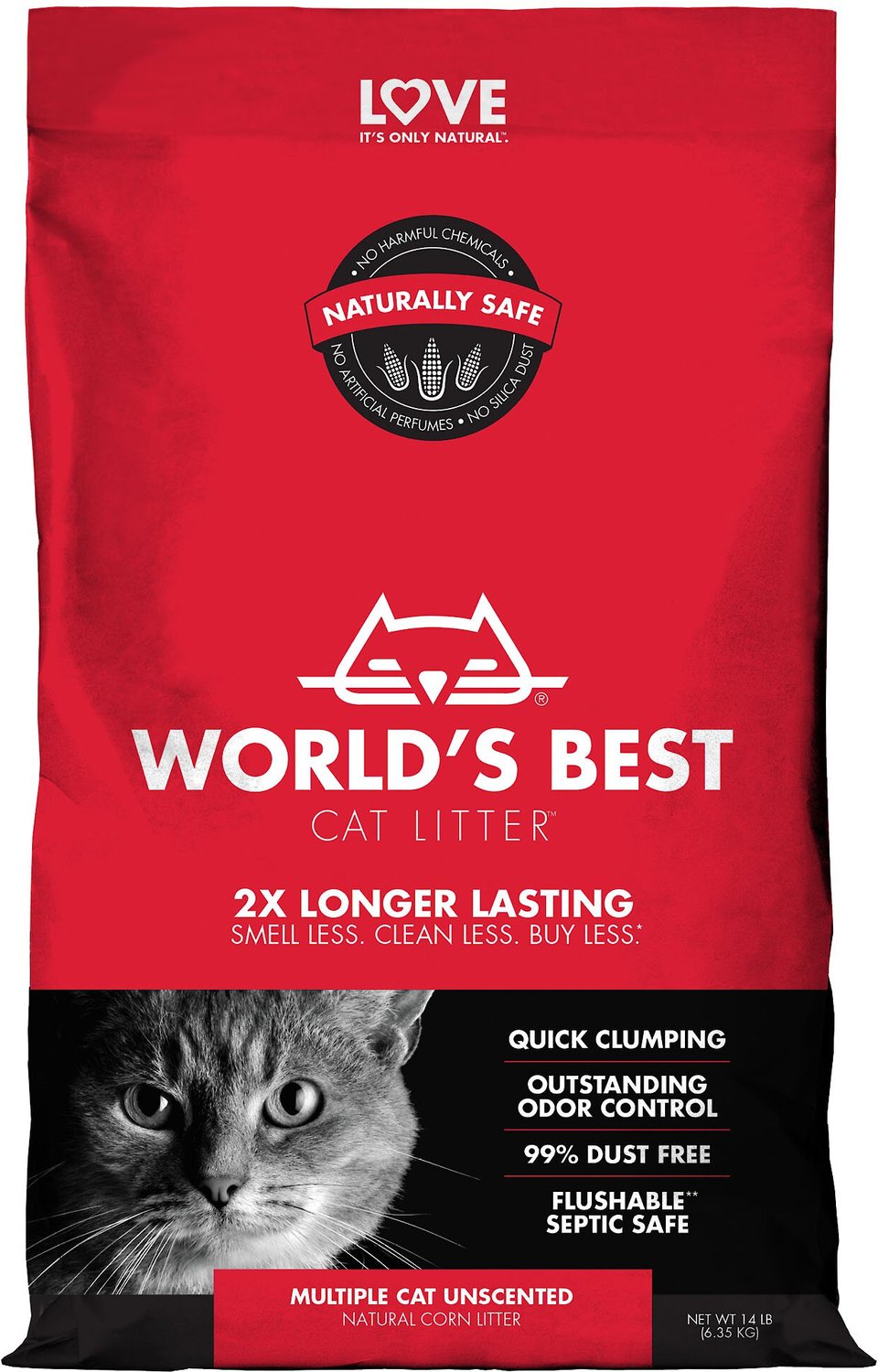 WORLD'S BEST MultiCat Unscented Clumping Corn Cat Litter, 14lb bag