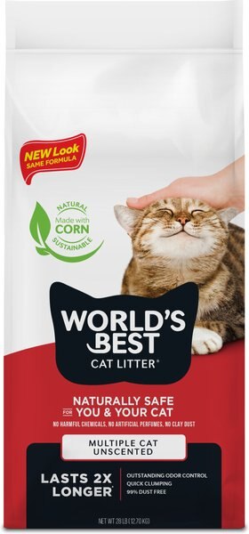 World's Best Multi-Cat Unscented Clumping Corn Cat Litter, 28-lb bag slide 1 of 5
