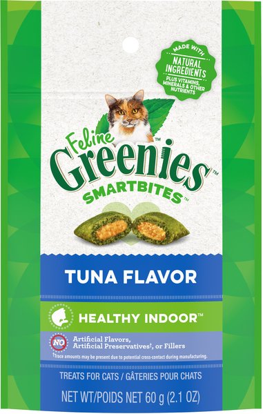 Greenies Feline SmartBites Healthy Indoor Tuna Flavor Cat Treats, 2.1-oz bag slide 1 of 9