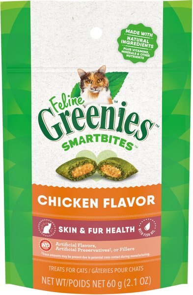 Greenies Feline SmartBites Healthy Skin & Fur Chicken Flavor Cat Treats, 2.1-oz bag slide 1 of 10