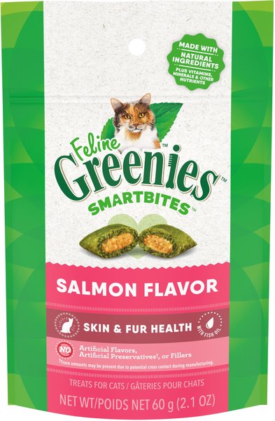 Greenies Feline SmartBites Healthy Skin & Fur Salmon Flavor Cat Treats, 2.1-oz bag slide 1 of 10