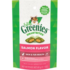 Greenies Feline SmartBites Healthy Skin & Fur Salmon Flavor Cat Treats, 2.1-oz bag