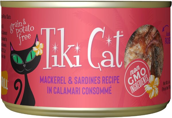 Tiki Cat Makaha Grill Mackerel & Sardine in Calamari Consomme Grain-Free Canned Cat Food, 6-oz can, case of 8 slide 1 of 10