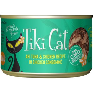 Tiki Cat Hookena Luau Ahi Tuna & Chicken in Chicken Consomme Grain-Free Canned Cat Food, 6-oz, case of 8