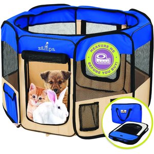 Zampa Pet Folding Soft-sided Dog & Cat Playpen, Blue, X-Small
