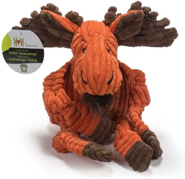 HuggleHounds Woodlands Durable Plush Corduroy Knottie Moose Squeaky Dog Toy, Large slide 1 of 10