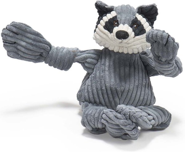 HuggleHounds Woodlands Durable Plush Corduroy Knottie Racoon Squeaky Dog Toy, Small slide 1 of 8