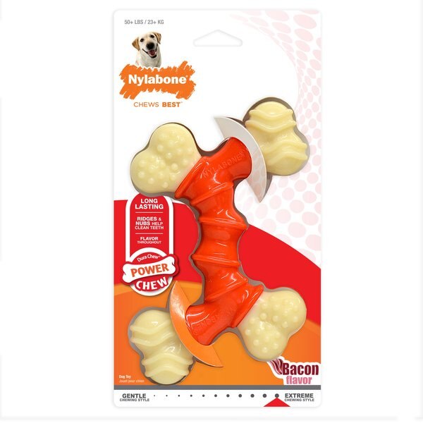 Nylabone Power Chew Double Bone Long-Lasting Bacon Flavored Dog Chew Toy X-Large slide 1 of 12