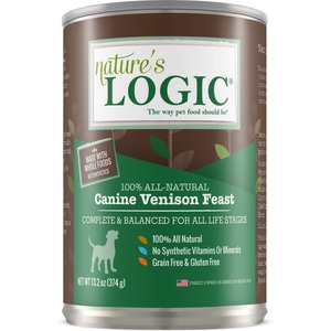 Nature's Logic Canine Venison Feast All Life Stages Grain-Free Canned Dog Food, 13.2-oz, case of 12