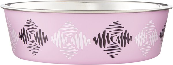 Loving Pets Bella Non-Skid Stainless Steel Dog & Cat Bowl, Argyle Pink, 3.25-cup slide 1 of 3