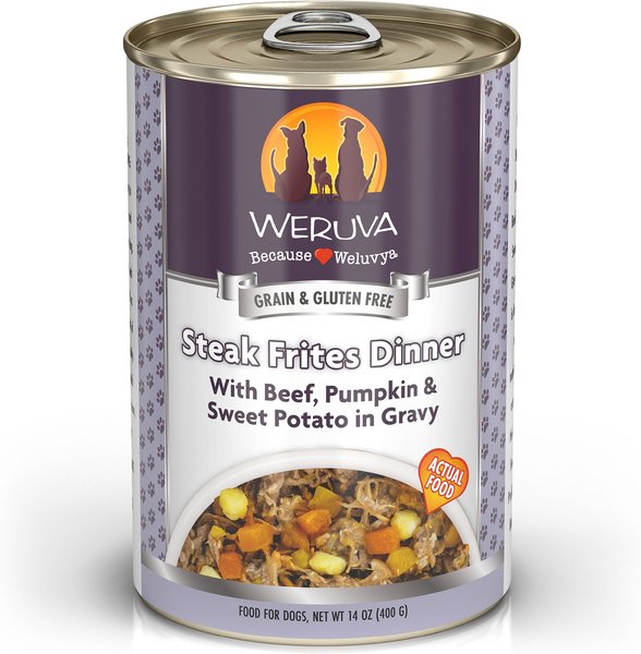 Weruva Steak Frites with Beef, Pumpkin & Sweet Potatoes in Gravy Grain-Free Canned Dog Food, 14-oz, case of 12 slide 1 of 10