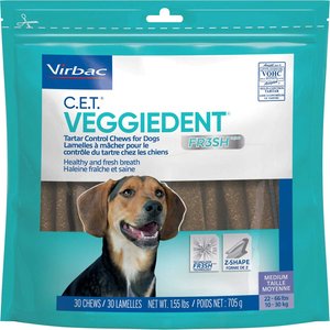 Virbac C.E.T. VeggieDent Fr3sh Tartar Control Dog Chews, Medium, 30 Count