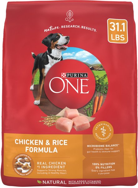 Purina ONE Natural SmartBlend Chicken & Rice Formula Dry Dog Food, 31.1-lb bag slide 1 of 11