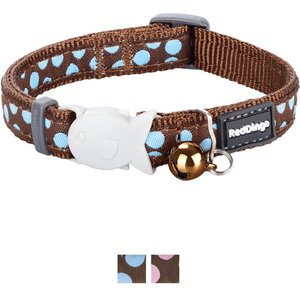 Red Dingo Spots Nylon Breakaway Cat Collar with Bell, Blue/Brown, 8 to 12.5-in neck, 1/2-in wide