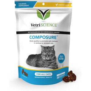 VetriScience Composure Chicken Liver Flavored Soft Chews Calming Supplement for Cats, 30 count