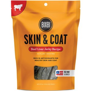 BIXBI Skin & Coat Beef Liver Jerky Dog Treats, 5-oz bag