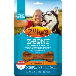 Zuke's Z-Bones with Carrots Rawhide-Free Regular Dental Dog Treats, 8 count