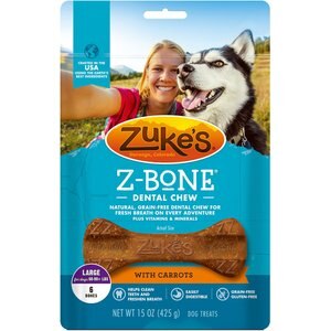 Zuke's Z-Bones with Carrots Rawhide-Free Large Dental Dog Treats, 6 count