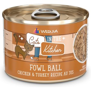 Weruva Cats in the Kitchen Fowl Ball Chicken & Turkey Au Jus Grain-Free Canned Cat Food, 3.2-oz, case of 24