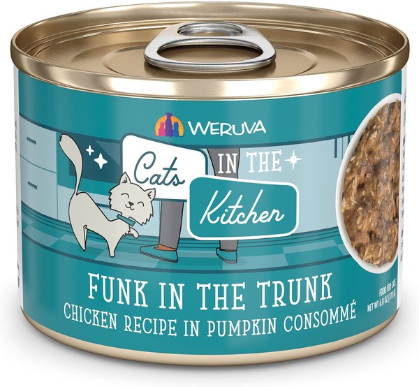 Weruva Cats in the Kitchen Funk In The Trunk Chicken in Pumpkin Consomme Grain-Free Canned Cat Food, 3.2-oz, case of 24 slide 1 of 6
