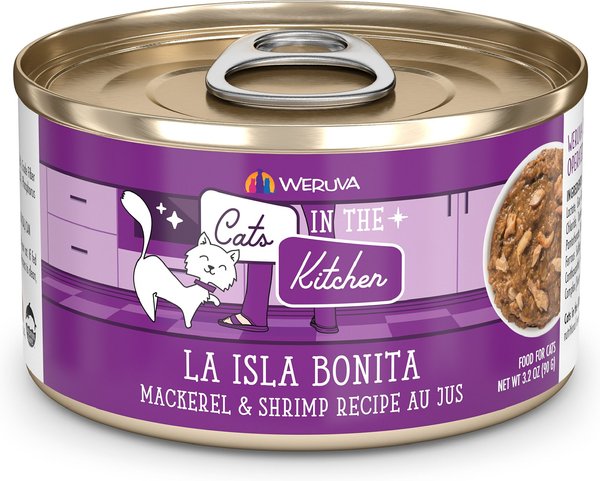 Weruva Cats in the Kitchen La Isla Bonita Mackerel & Shrimp Au Jus Grain-Free Canned Cat Food, 6-oz, case of 24 slide 1 of 6