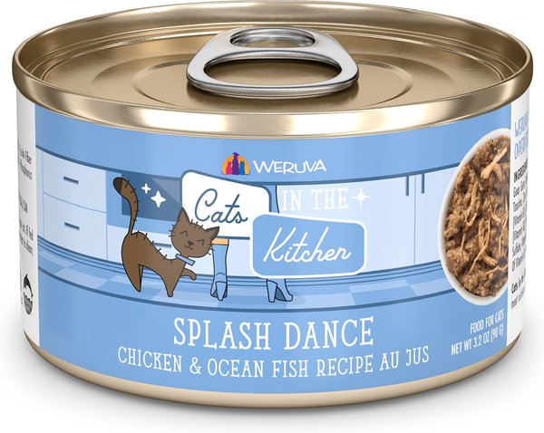 Weruva Cats in the Kitchen Splash Dance Chicken & Ocean Fish Au Jus Grain-Free Canned Cat Food, 6-oz, case of 24 slide 1 of 6