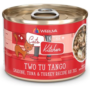 Weruva Cats in the Kitchen Two Tu Tango Sardine, Tuna & Turkey Recipe Au Jus Grain-Free Canned Cat Food, 3.2-oz, case of 24