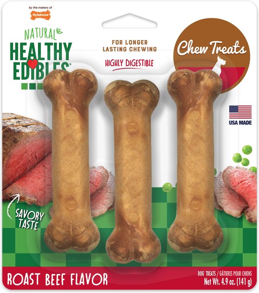 Nylabone Healthy Edibles Long Lasting Roast Beef Flavor Small Breed Dog Bone Treats, 3 count slide 1 of 10