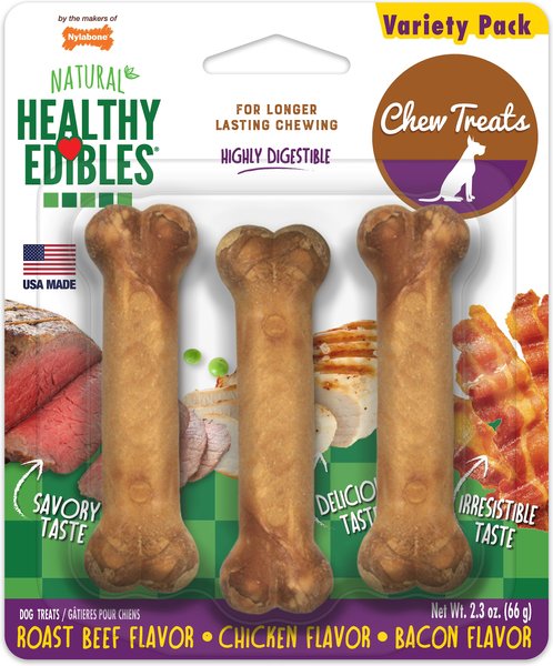 Nylabone Healthy Edibles All-Natural Long Lasting Chew Variety Pack X-Small/Petite Dog Treats, 3 count slide 1 of 11