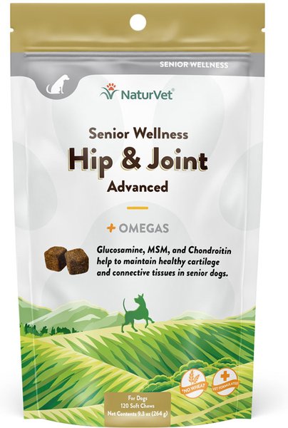 NaturVet Senior Wellness Hip & Joint Advanced Glucosamine, Chondroitin & MSM Plus Omegas Dog Supplement, 120 count slide 1 of 4