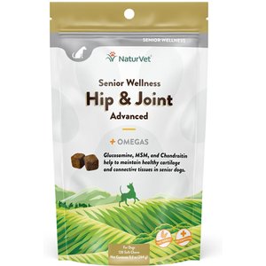 NaturVet Senior Wellness Hip & Joint Advanced Glucosamine, Chondroitin & MSM Plus Omegas Dog Supplement, 120 count