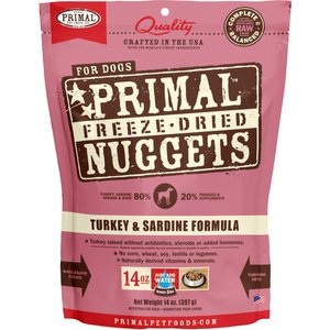 Primal Turkey & Sardine Formula Nuggets Grain-Free Raw Freeze-Dried Dog Food, 14-oz bag