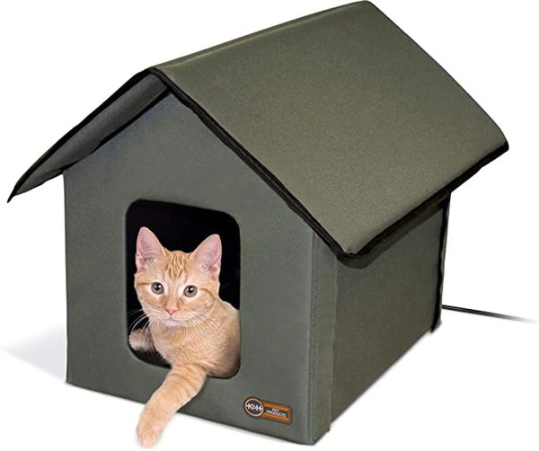 K&H Pet Products Outdoor Heated Kitty House Cat Shelter, Olive slide 1 of 12
