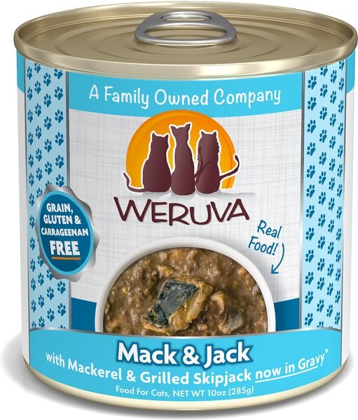 Weruva Mack & Jack with Mackerel & Grilled Skipjack Grain-Free Canned Cat Food, 10-oz, case of 12 slide 1 of 9