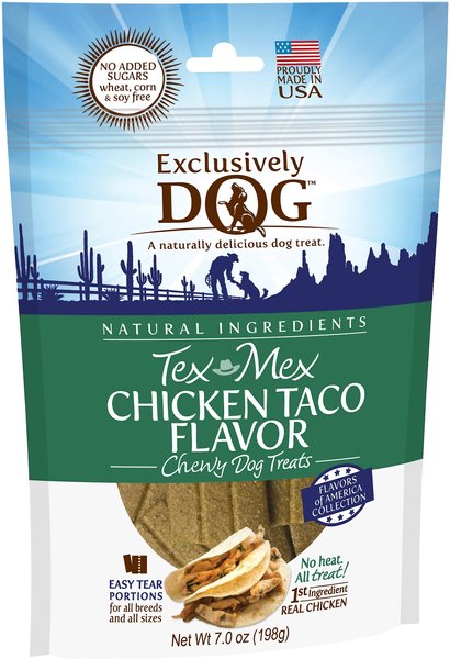 Exclusively Dog Tex Mex Chicken Taco Flavor Dog Treats, 7-oz bag slide 1 of 6