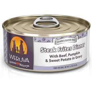 Weruva Steak Frites with Beef, Pumpkin & Sweet Potatoes in Gravy Grain-Free Canned Dog Food, 5.5-oz, case of 24
