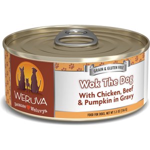 Weruva Wok the Dog with Chicken, Beef & Pumpkin in Gravy Grain-Free Canned Dog Food, 5.5-oz, case of 24