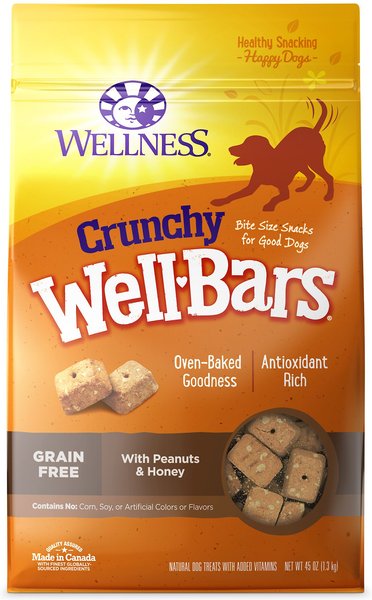 Wellness WellBars Grain-Free Crunchy Peanuts & Honey Baked Dog Treats, 45-oz bag slide 1 of 7
